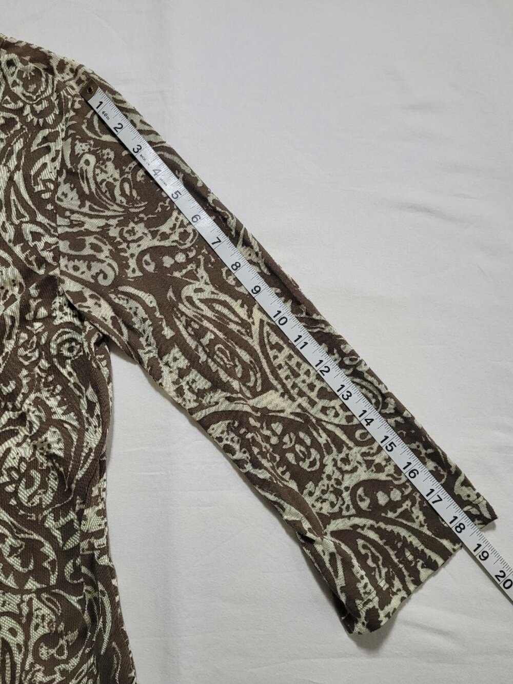 Calvin Klein Jeans Paisley Print Blouse 3/4 Sleeve Brown Mocha Cream Large Boho - Picture 9 of 10